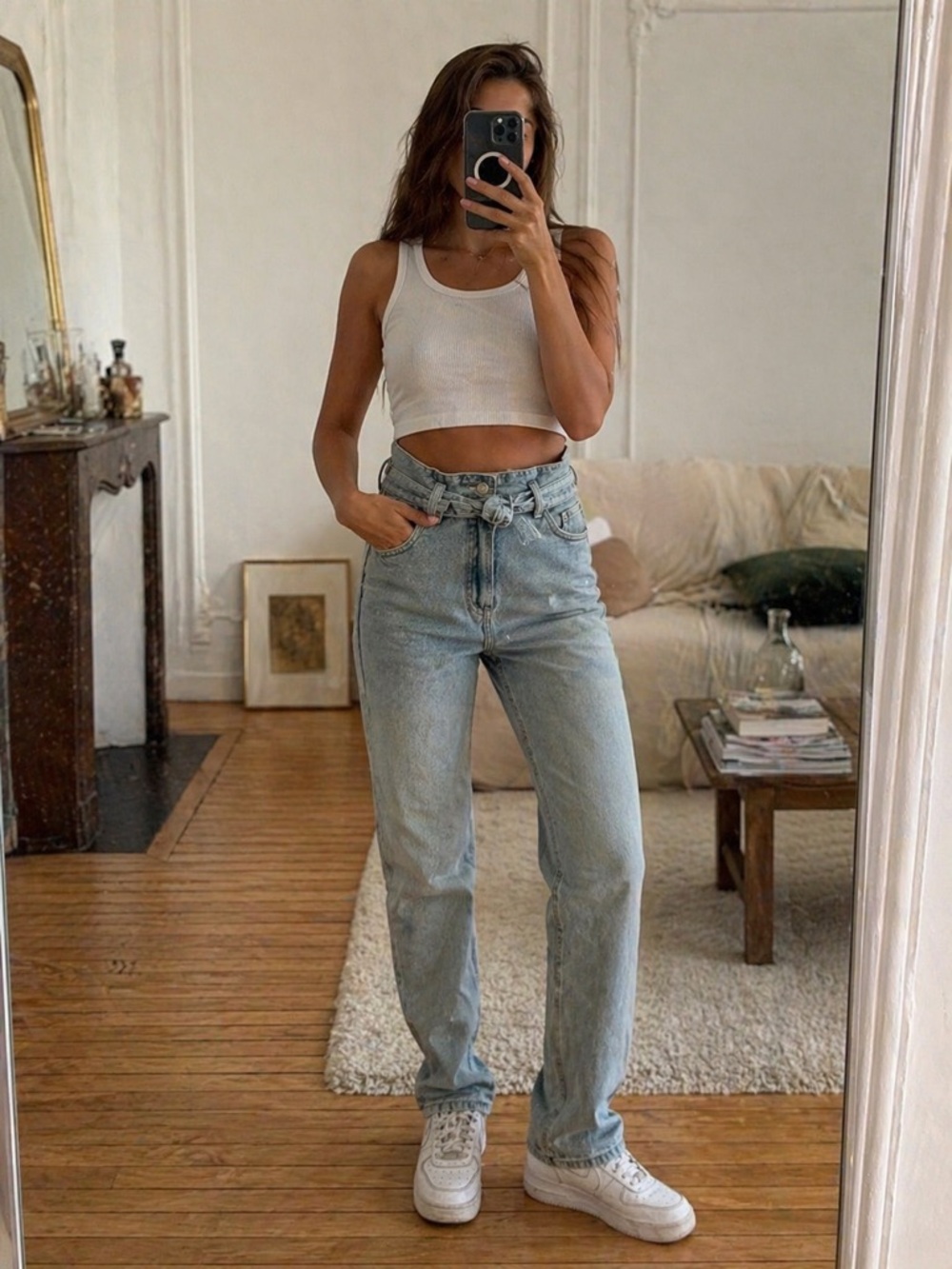 Dynamite Light Blue Paperbag Waist Straight Jeans